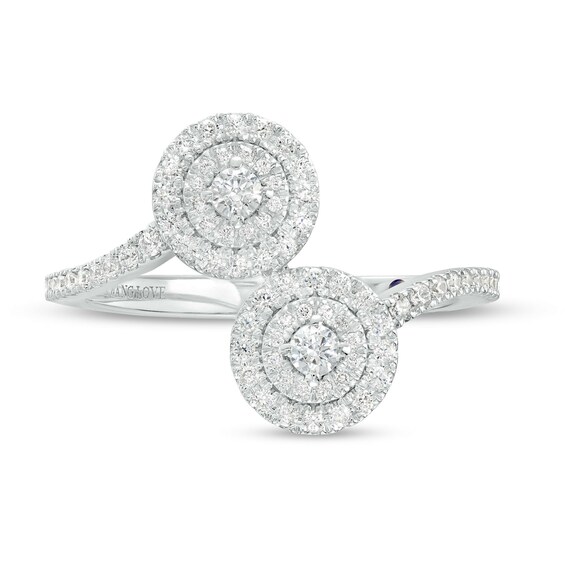 Vera Wang Love Collection 3/8 CT. T.w. Diamond Double Frame Bypass Open Shank Ring in 10K White Gold