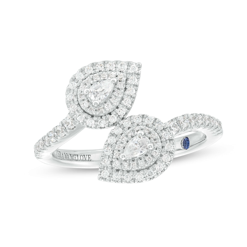 Main Image 1 of Vera Wang Love Collection 3/8 CT. T.W. Pear-Shaped Diamond Double Frame Bypass Open Shank Ring in 10K White Gold