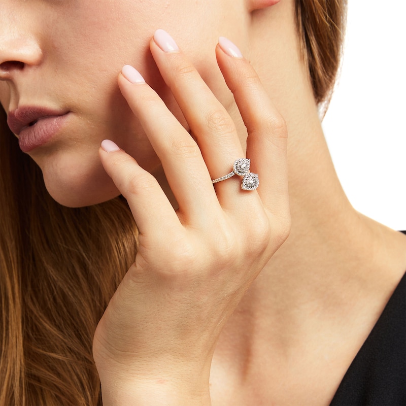 Main Image 2 of Vera Wang Love Collection 3/8 CT. T.W. Pear-Shaped Diamond Double Frame Bypass Open Shank Ring in 10K White Gold