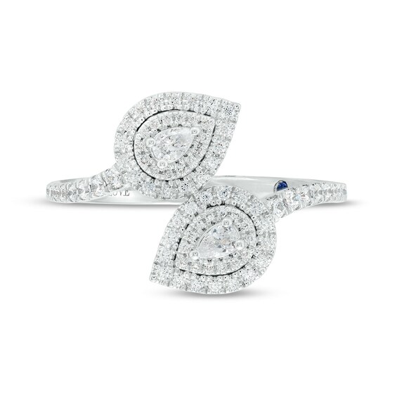 Vera Wang Love Collection 3/8 CT. T.w. Pear-Shaped Diamond Double Frame Bypass Open Shank Ring in 10K White Gold