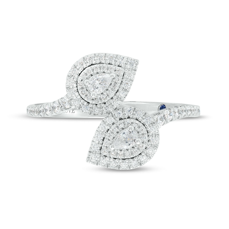 Main Image 4 of Vera Wang Love Collection 3/8 CT. T.W. Pear-Shaped Diamond Double Frame Bypass Open Shank Ring in 10K White Gold