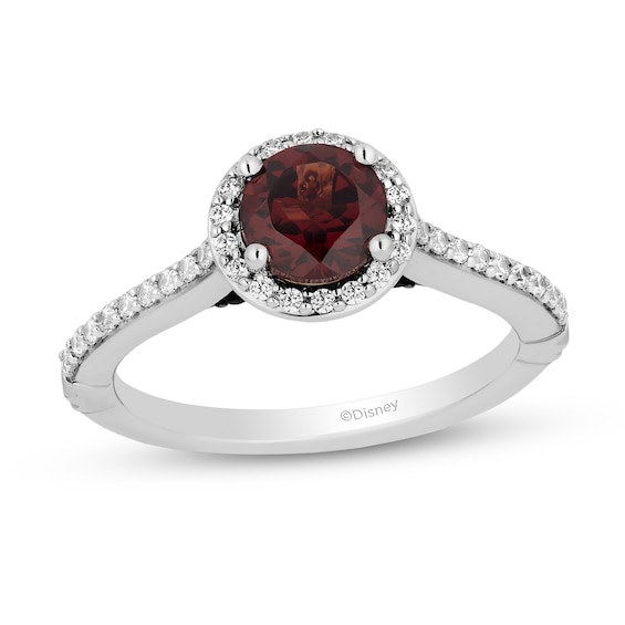 Enchanted Disney Villains Evil Queen 6.0mm Garnet and 3/8 CT. T.w. Diamond Frame Engagement Ring in 14K White Gold