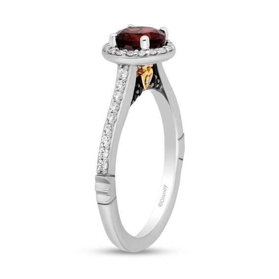 Enchanted Disney Villains Evil Queen 6.0mm Garnet and 3/8 CT. T.w. Diamond Frame Engagement Ring in 14K White Gold