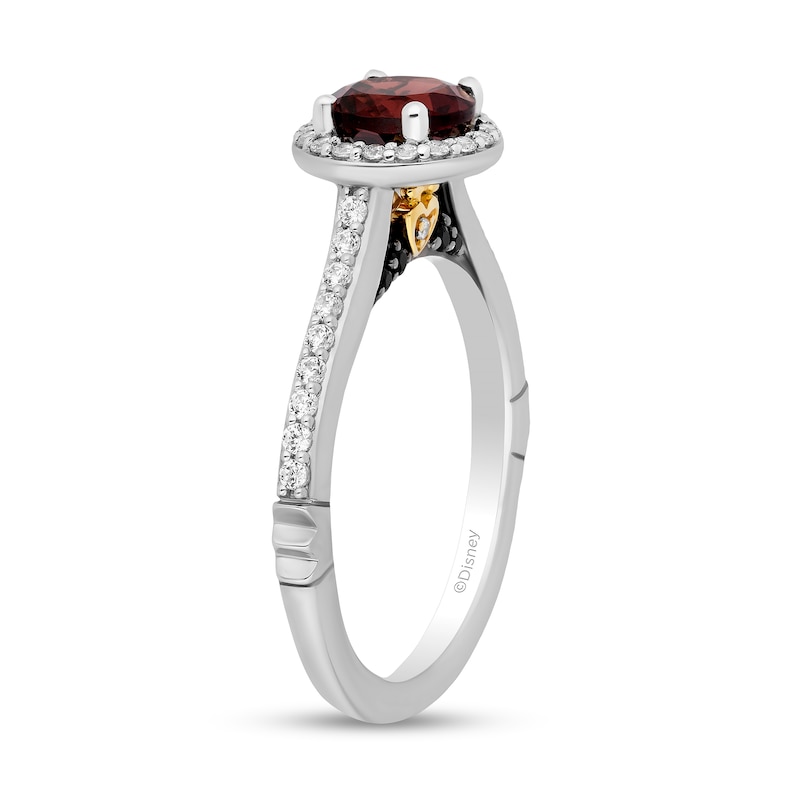 Enchanted Disney Villains Evil Queen 6.0mm Garnet and 3/8 CT. T.W. Diamond Frame Engagement Ring in 14K White Gold