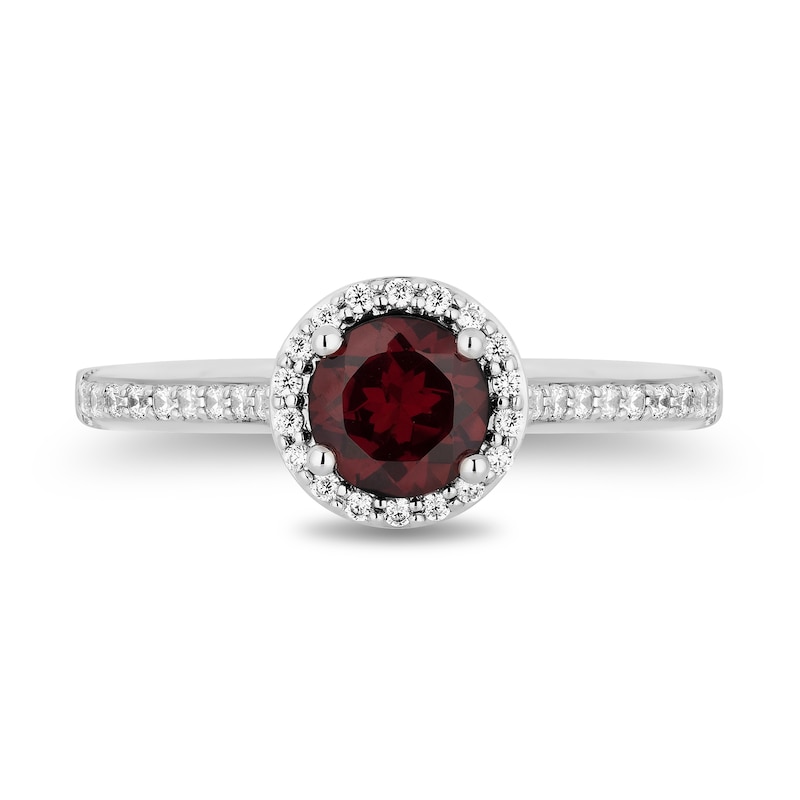 Enchanted Disney Villains Evil Queen 6.0mm Garnet and 3/8 CT. T.W. Diamond Frame Engagement Ring in 14K White Gold