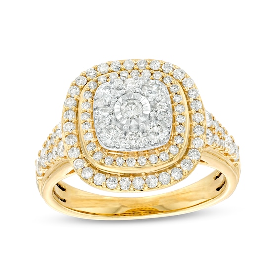 1 CT. T.w. Cushion-Shaped Multi-Diamond Double Frame Ring in 10K Gold