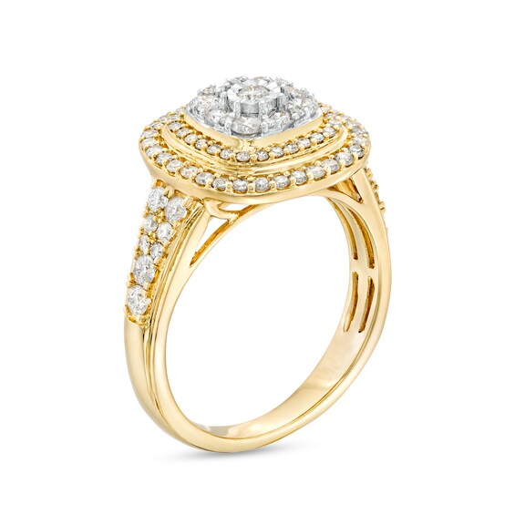 1 CT. T.w. Cushion-Shaped Multi-Diamond Double Frame Ring in 10K Gold