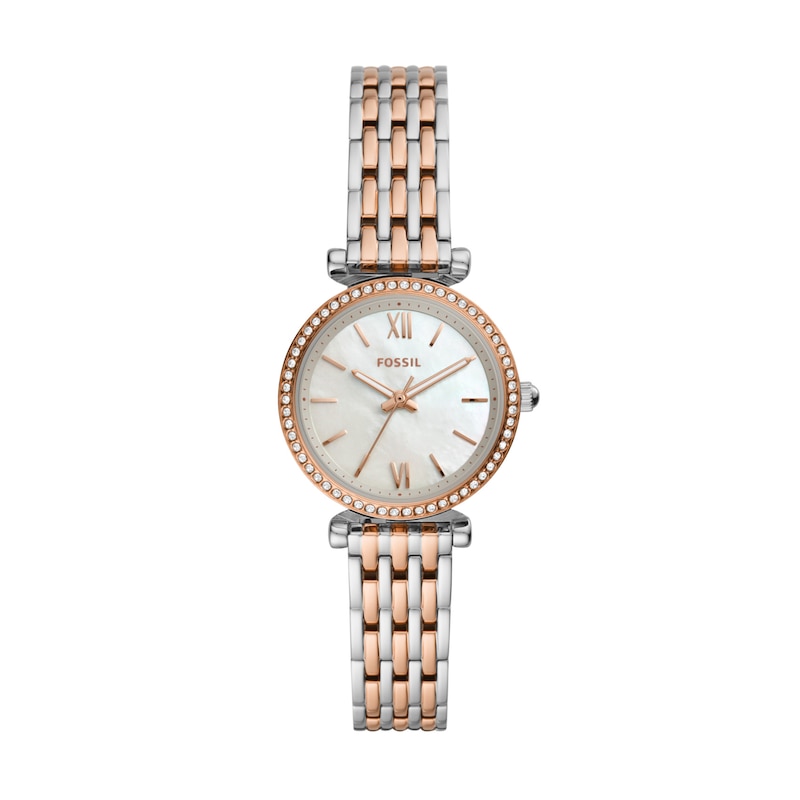 Main Image 1 of Ladies' Fossil Carlie Mini Crystal Accent Two-Tone Watch with Mother-of-Pearl Dial (Model: ES4649)