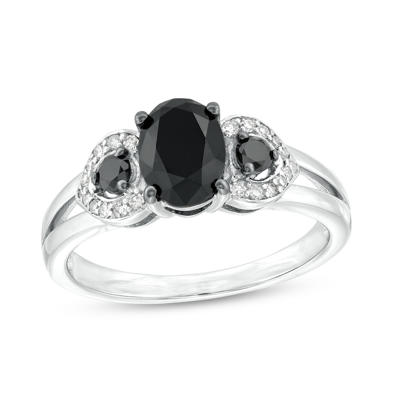 1-1/2 CT. T.W. Oval Black and White Diamond Engagement Ring in 10K White Gold