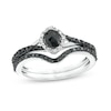 Thumbnail Image 1 of 1/2 CT. T.W. Oval Black and White Diamond Frame Split Shank Bridal Set in 10K White Gold
