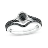 Thumbnail Image 0 of 1/2 CT. T.W. Oval Black and White Diamond Frame Split Shank Bridal Set in 10K White Gold