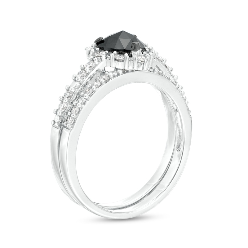 1 CT. T.W. Heart-Shaped Black and White Diamond Frame Bridal Set in 10K White Gold