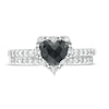 Thumbnail Image 4 of 1 CT. T.W. Heart-Shaped Black and White Diamond Frame Bridal Set in 10K White Gold