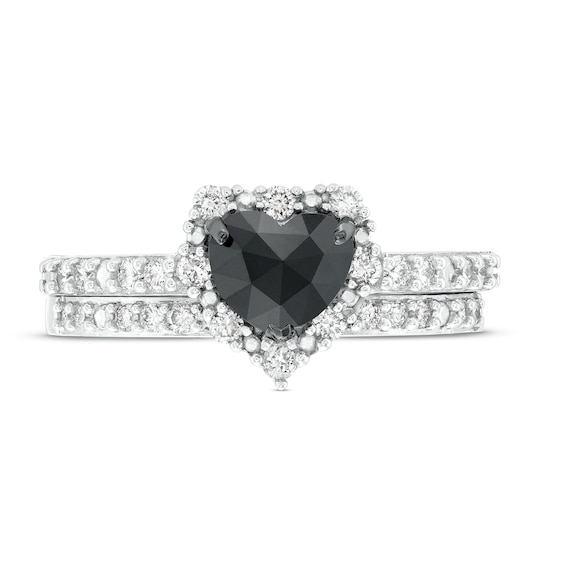 1 CT. T.w. Heart-Shaped Black and White Diamond Frame Bridal Set in 10K White Gold