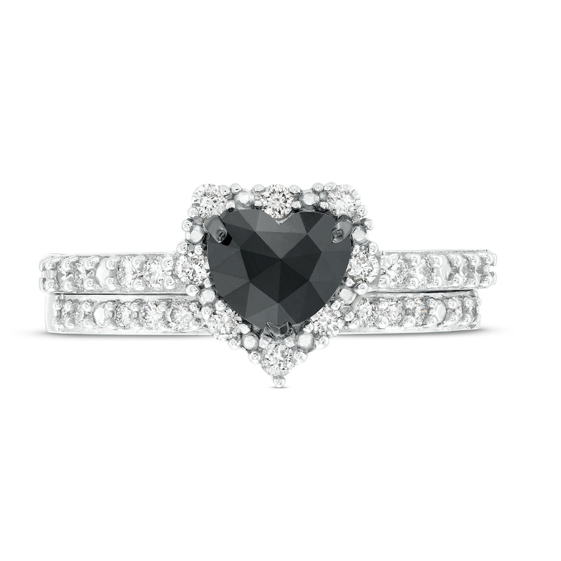 Main Image 4 of 1 CT. T.W. Heart-Shaped Black and White Diamond Frame Bridal Set in 10K White Gold