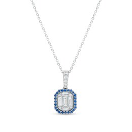 Vera Wang Love Collection 1/2 CT. T.W. Diamond and Blue Sapphire Frame Pendant in 10K White Gold – 19&quot;