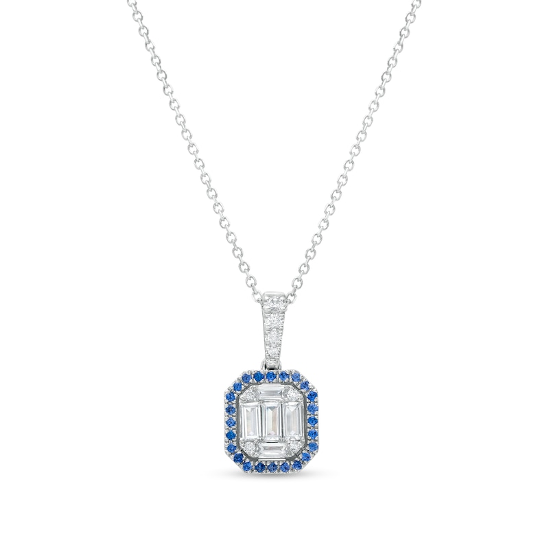 Main Image 1 of Vera Wang Love Collection 1/2 CT. T.W. Diamond and Blue Sapphire Frame Pendant in 10K White Gold – 19"