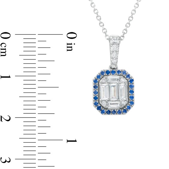 Vera Wang Love Collection 1/2 CT. T.w. Diamond and Blue Sapphire Frame Pendant in 10K White Gold â 19"