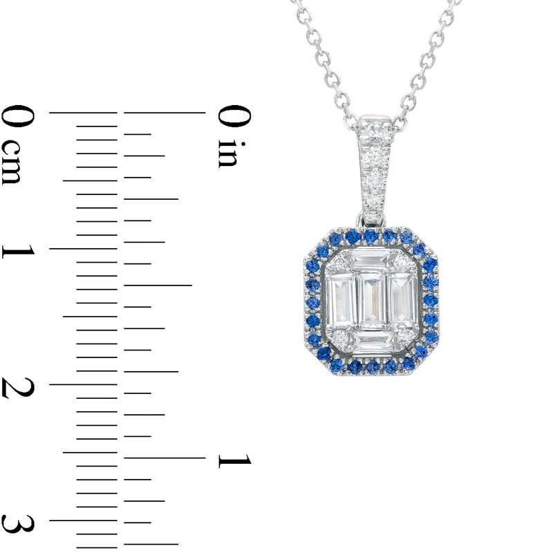 Main Image 3 of Vera Wang Love Collection 1/2 CT. T.W. Diamond and Blue Sapphire Frame Pendant in 10K White Gold – 19"