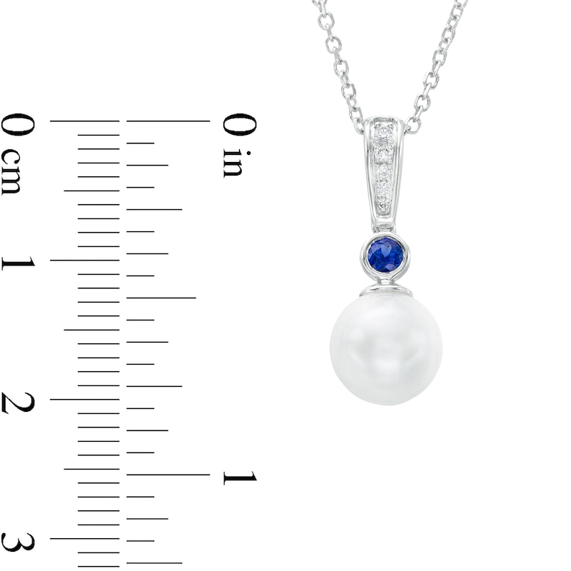 Main Image 3 of Vera Wang Love Collection 8.0mm Freshwater Cultured Pearl, Blue Sapphire and Diamond Accent Pendant in 10K White Gold