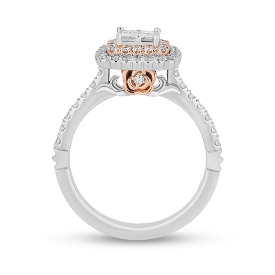 Enchanted Disney Belle 1 CT. T.w. Quad Princess-Cut Diamond Scallop Frame Engagement Ring in 14K Two-Tone Gold