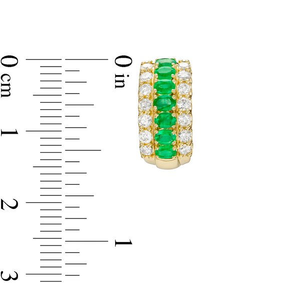 Oval Emerald and 3/4 CT. T.w. Diamond Triple Row Hoop Earrings in 10K Gold