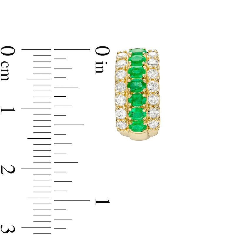 Main Image 3 of Oval Emerald and 3/4 CT. T.W. Diamond Triple Row Hoop Earrings in 10K Gold