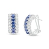 Thumbnail Image 1 of Oval Blue Sapphire and 3/4 CT. T.W. Diamond Triple Row Hoop Earrings in 10K White Gold