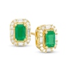 Thumbnail Image 1 of Emerald-Cut Emerald and 1/6 CT. T.W. Baguette and Round Diamond Frame Stud Earrings in 10K Gold