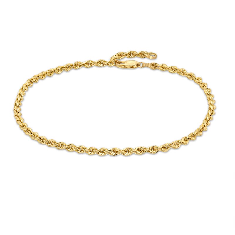 Main Image 1 of 3.0mm Glitter Rope Chain Anklet in Hollow 14K Gold - 10"