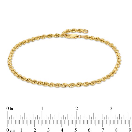 3.0mm Glitter Rope Chain Anklet in Hollow 14K Gold - 10"