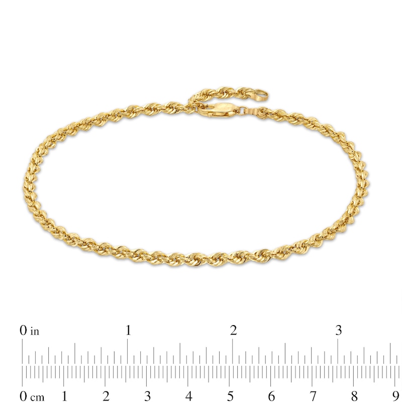 Main Image 4 of 3.0mm Glitter Rope Chain Anklet in Hollow 14K Gold - 10"