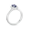 Thumbnail Image 3 of Emerald-Cut Blue Sapphire and 1/8 CT. T.W. Baguette and Round Diamond Frame Ring in 10K White Gold