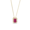 Thumbnail Image 1 of Emerald-Cut Ruby and 1/8 CT. T.W. Diamond Frame Pendant in 10K Gold