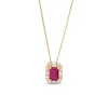 Thumbnail Image 0 of Emerald-Cut Ruby and 1/8 CT. T.W. Diamond Frame Pendant in 10K Gold