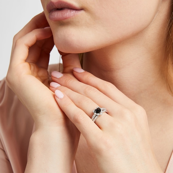 1 CT. T.w. Heart-Shaped Black and White Diamond Frame Bridal Set in 10K White Gold