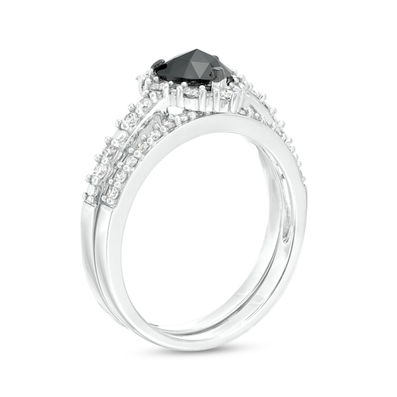 1 CT. T.w. Heart-Shaped Black and White Diamond Frame Bridal Set in 10K White Gold