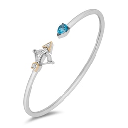 Enchanted Disney Merida Pear-Shaped Swiss Blue Topaz and 1/15 CT. T.W. Diamond Bangle in Sterling Silver and 10K Gold