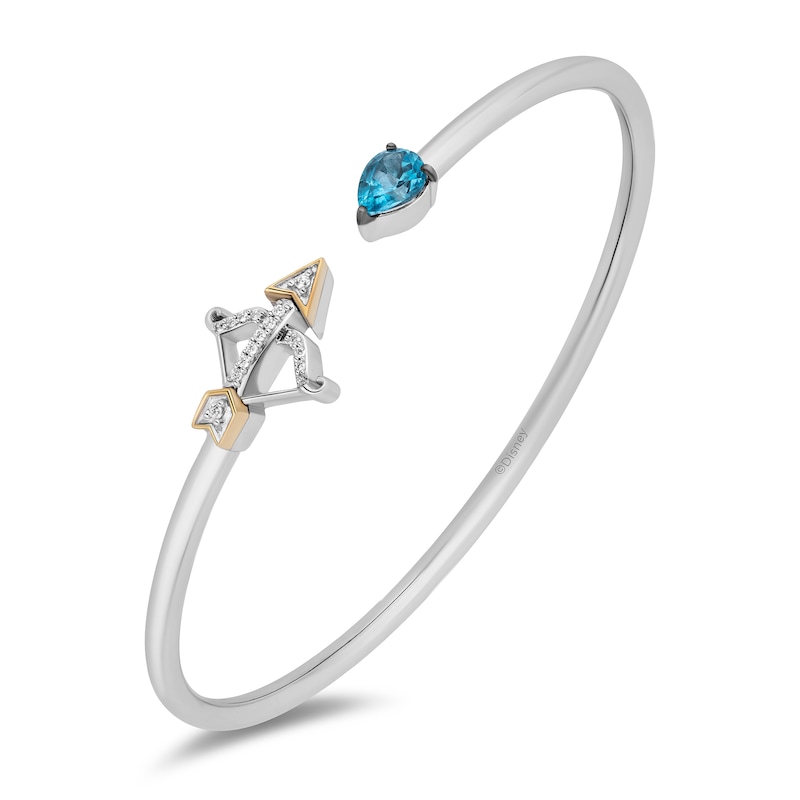 Main Image 1 of Enchanted Disney Merida Pear-Shaped Swiss Blue Topaz and 1/15 CT. T.W. Diamond Bangle in Sterling Silver and 10K Gold