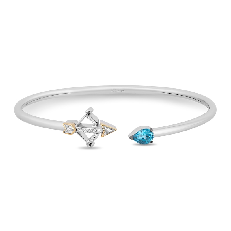 Main Image 2 of Enchanted Disney Merida Pear-Shaped Swiss Blue Topaz and 1/15 CT. T.W. Diamond Bangle in Sterling Silver and 10K Gold
