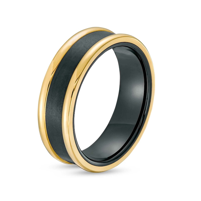 Men's 7.0mm Stripe Wedding Band in Tungsten with Black and Yellow Ion-Plate – Size 10