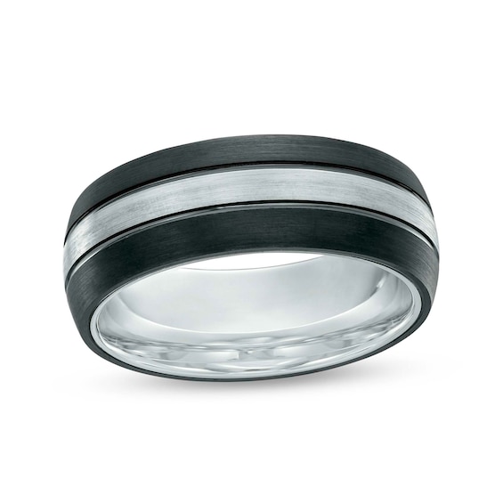 8.0mm Double Stripe Wedding Band Tungsten with Black Ion-Plate