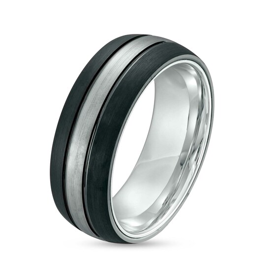 Men's 8.0mm Double Stripe Wedding Band Tungsten with Black Ion-Plate