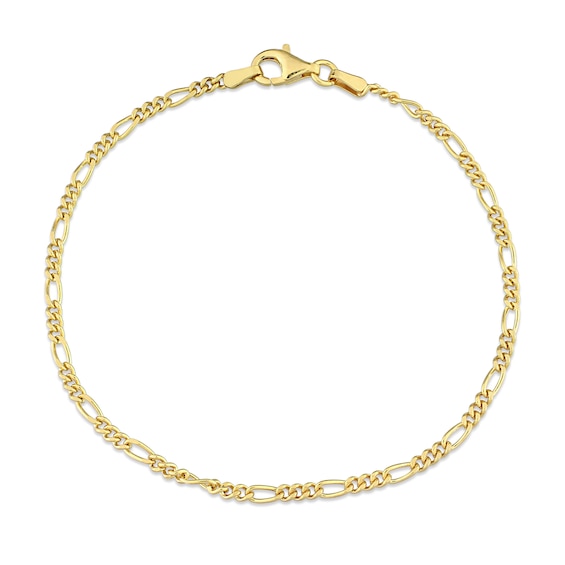 2.2mm Figaro Chain Bracelet in Sterling Silver with Gold-Tone Flash Plate - 7.5"