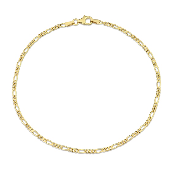 2.2mm Figaro Chain Bracelet in Sterling Silver with Gold-Tone Flash Plate - 9"