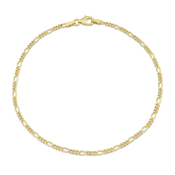 Men's 2.2mm Figaro Chain Bracelet in Sterling Silver with Gold-Tone Flash Plate - 9"