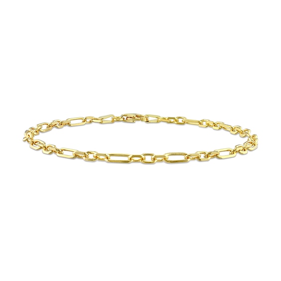 3.0mm Figaro Chain Bracelet in Sterling Silver with Gold-Tone Flash Plate - 7.5"
