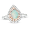 Thumbnail Image 1 of Pear-Shaped Opal and 3/8 CT. T.W. Diamond Double Frame Ring in 10K Two-Tone Gold