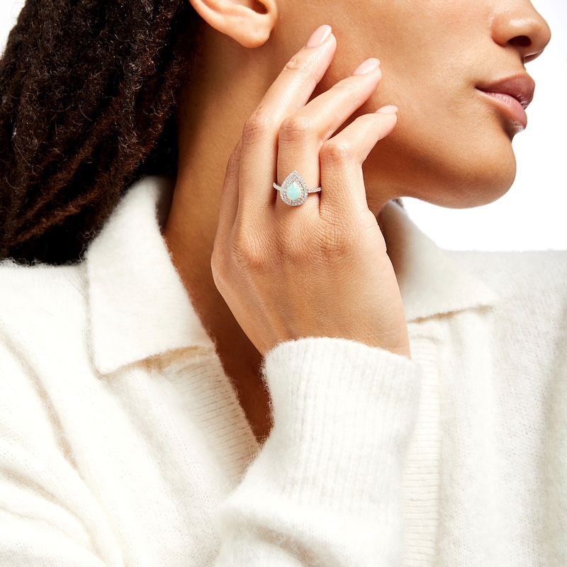 Main Image 2 of Pear-Shaped Opal and 3/8 CT. T.W. Diamond Double Frame Ring in 10K Two-Tone Gold