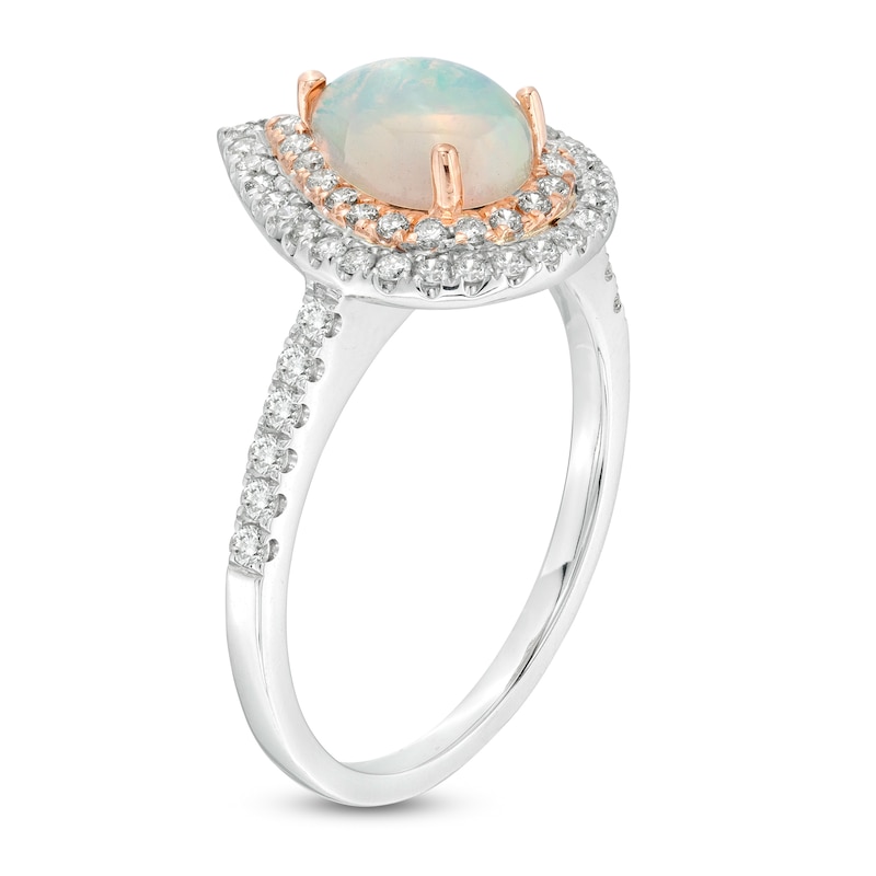 Main Image 3 of Pear-Shaped Opal and 3/8 CT. T.W. Diamond Double Frame Ring in 10K Two-Tone Gold